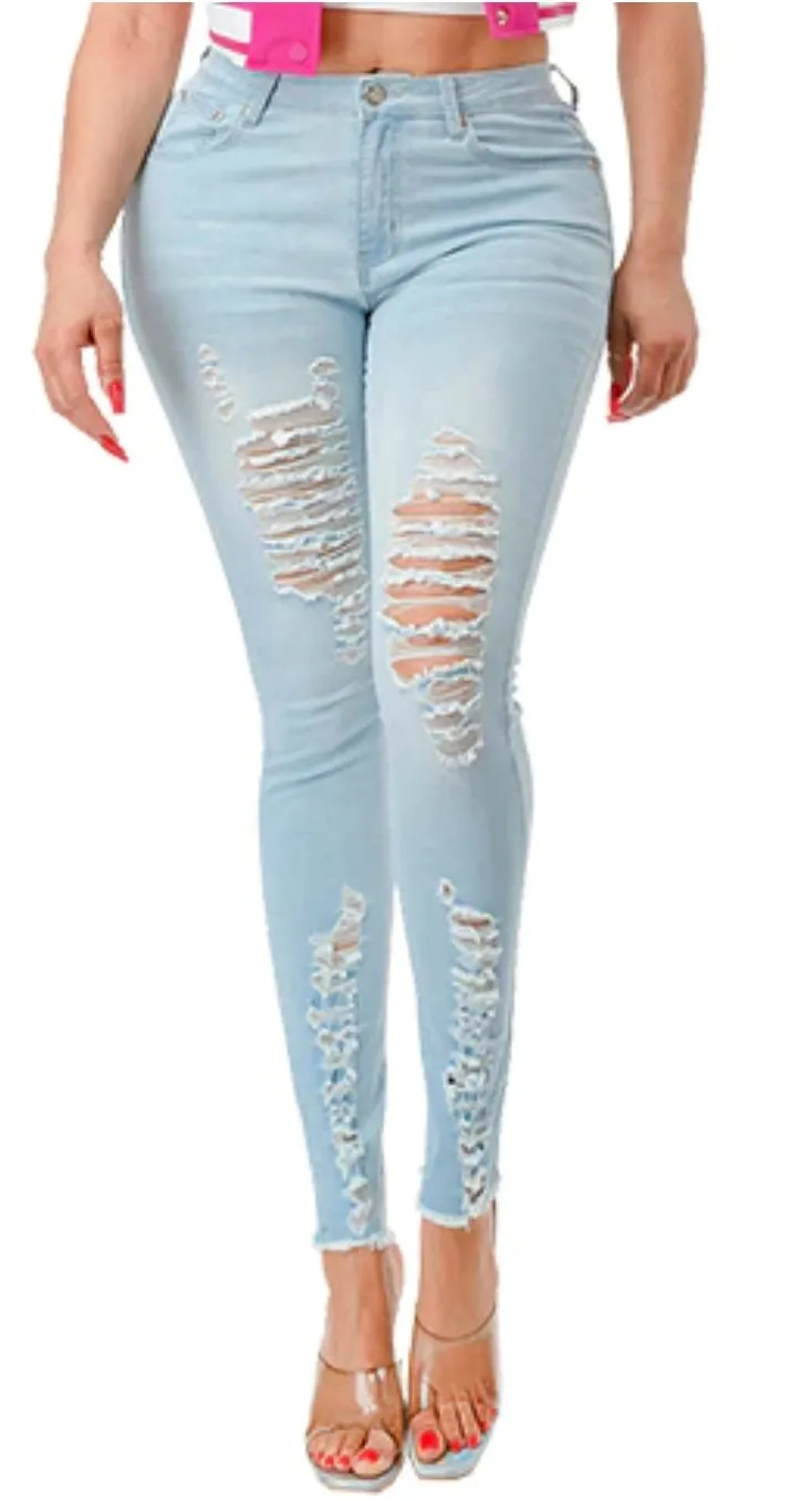 THE LUXE NK GLAM SUPER STRETCHY JEAN COLLECTION - SUPER STRETCHY RIPPED DENIM JEANS - MMB1002