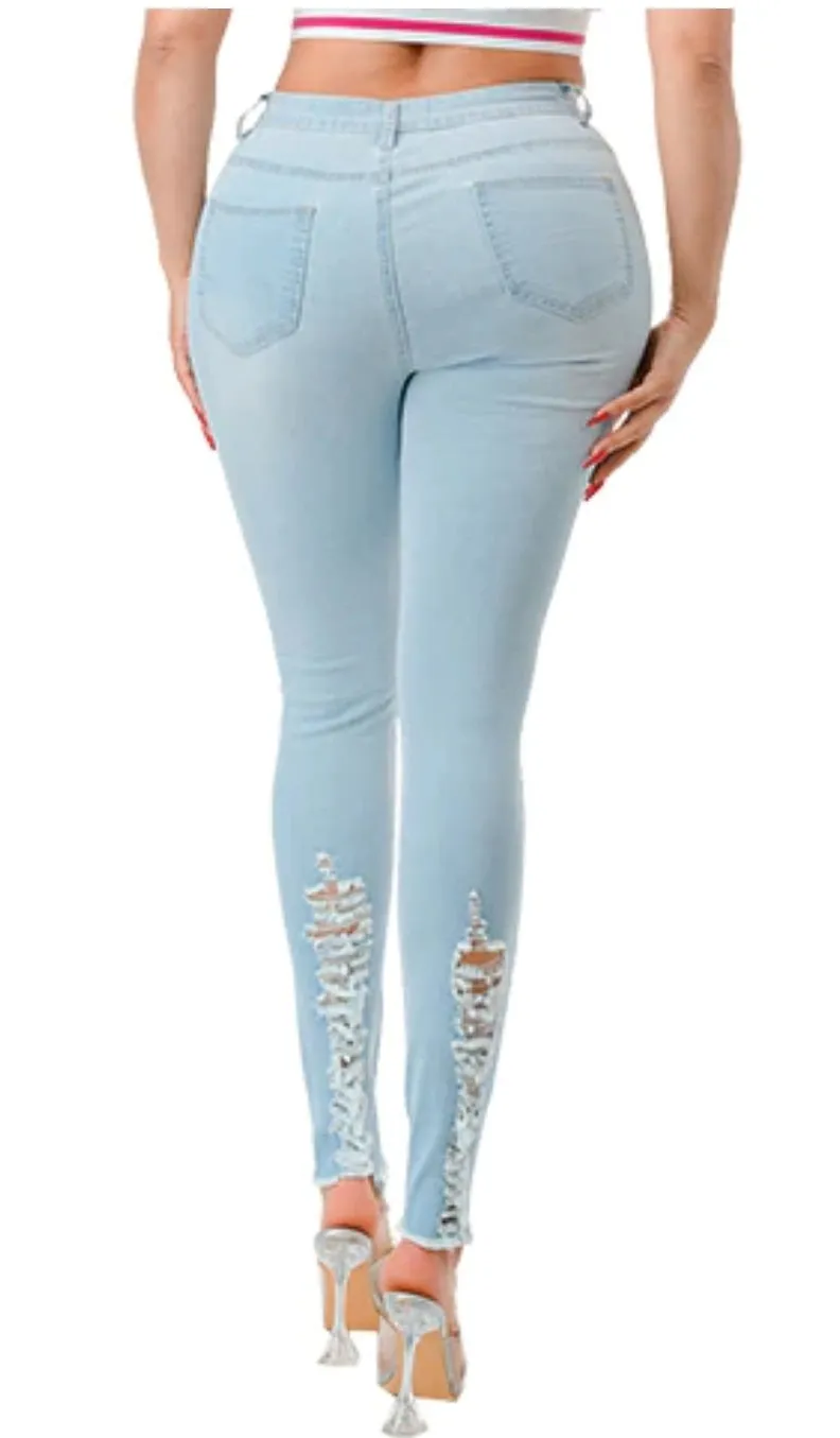 THE LUXE NK GLAM SUPER STRETCHY JEAN COLLECTION - SUPER STRETCHY RIPPED DENIM JEANS - MMB1002