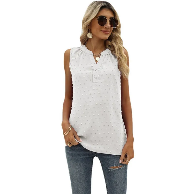 V Neck sleeveless Textured Blouse
