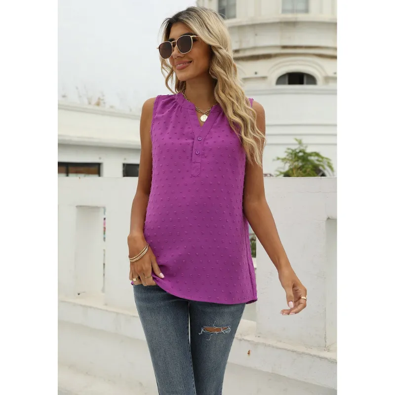 V Neck sleeveless Textured Blouse