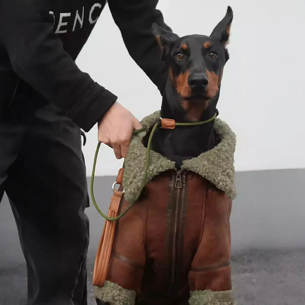 Vintage Aviator Dog Jacket with Shearling Lining - Warm and Stylish