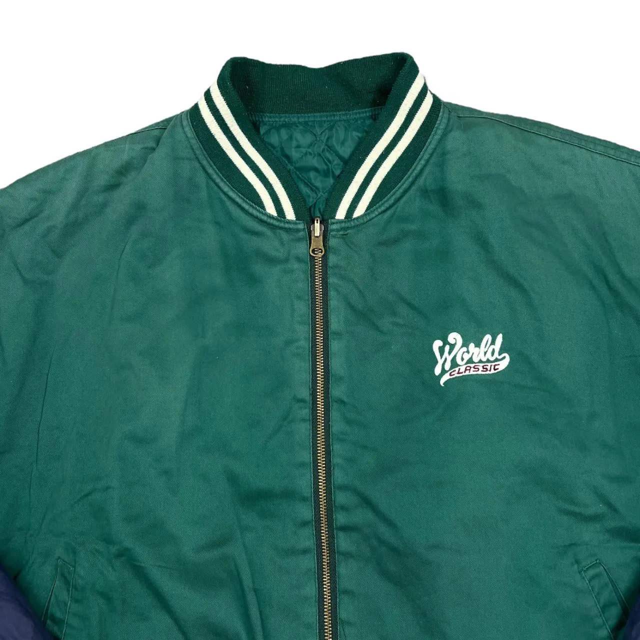 Vintage GAP "World Classic" Embroidered Spellout Reversible Varsity Quilted Bomber Jacket