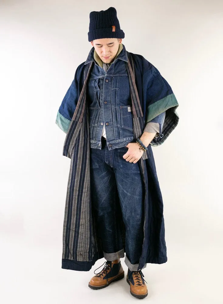 Vintage Noragi Jacket, Reversible, Shima and Indigo