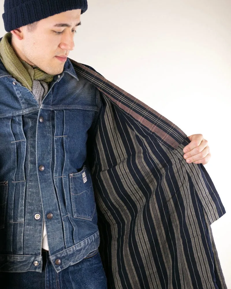 Vintage Noragi Jacket, Reversible, Shima and Indigo