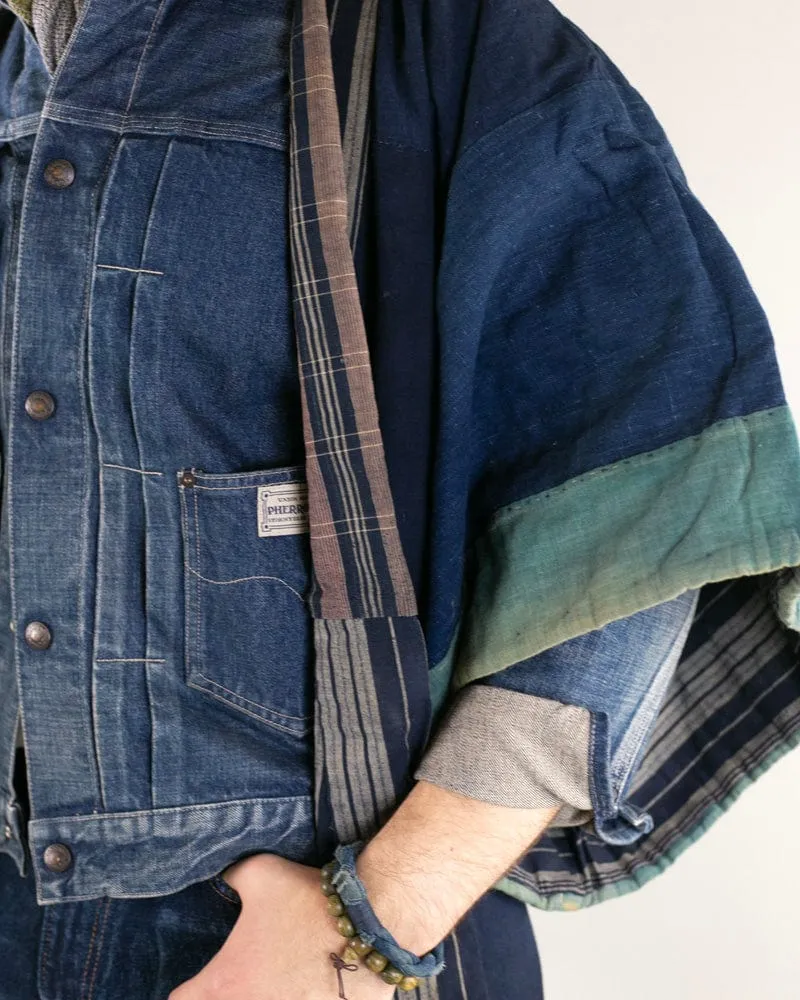 Vintage Noragi Jacket, Reversible, Shima and Indigo