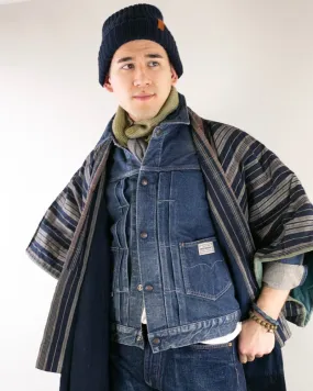 Vintage Noragi Jacket, Reversible, Shima and Indigo