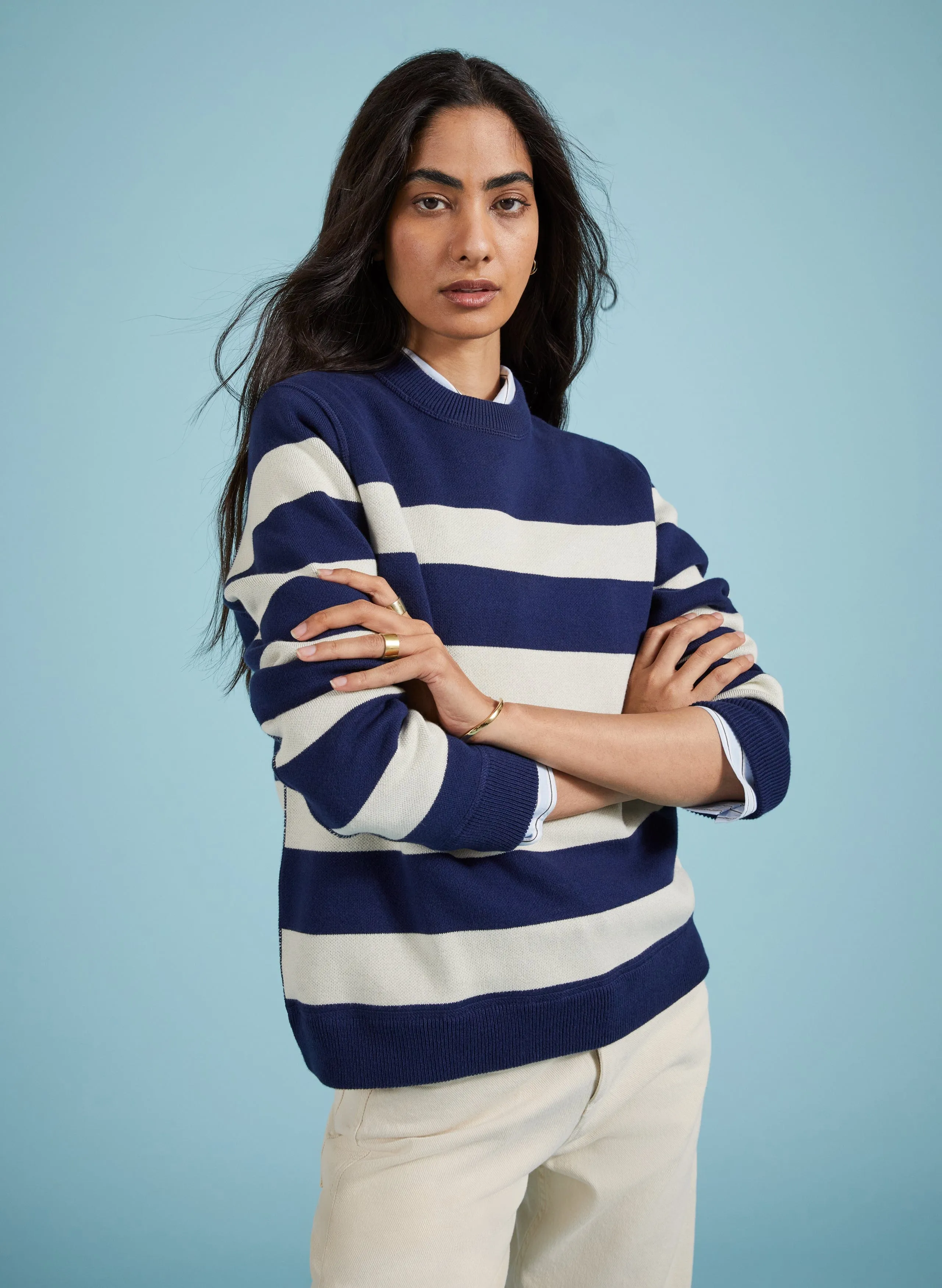 Vivien Reversible Organic Cotton Jumper | Navy and Cream