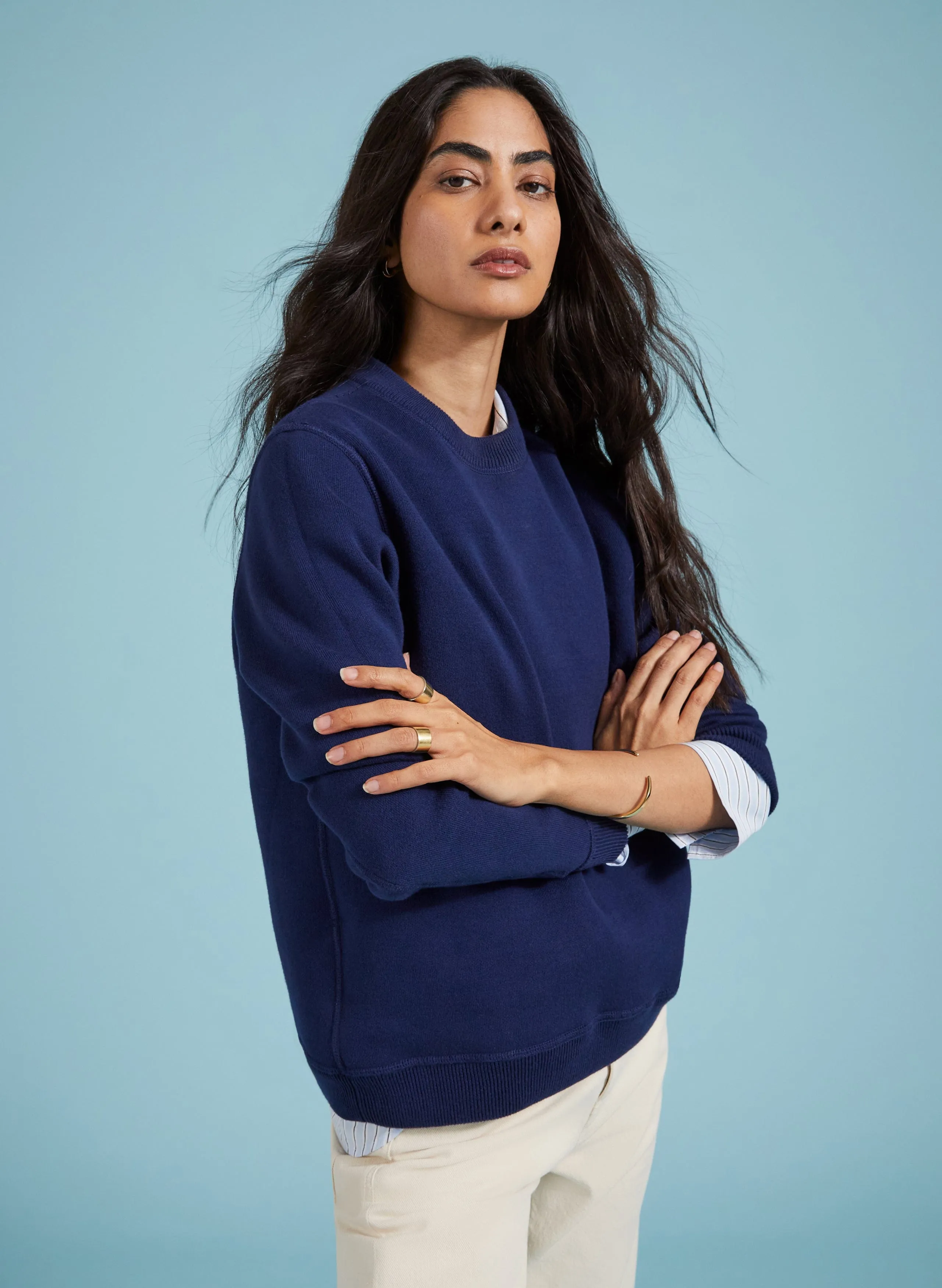 Vivien Reversible Organic Cotton Jumper | Navy and Cream