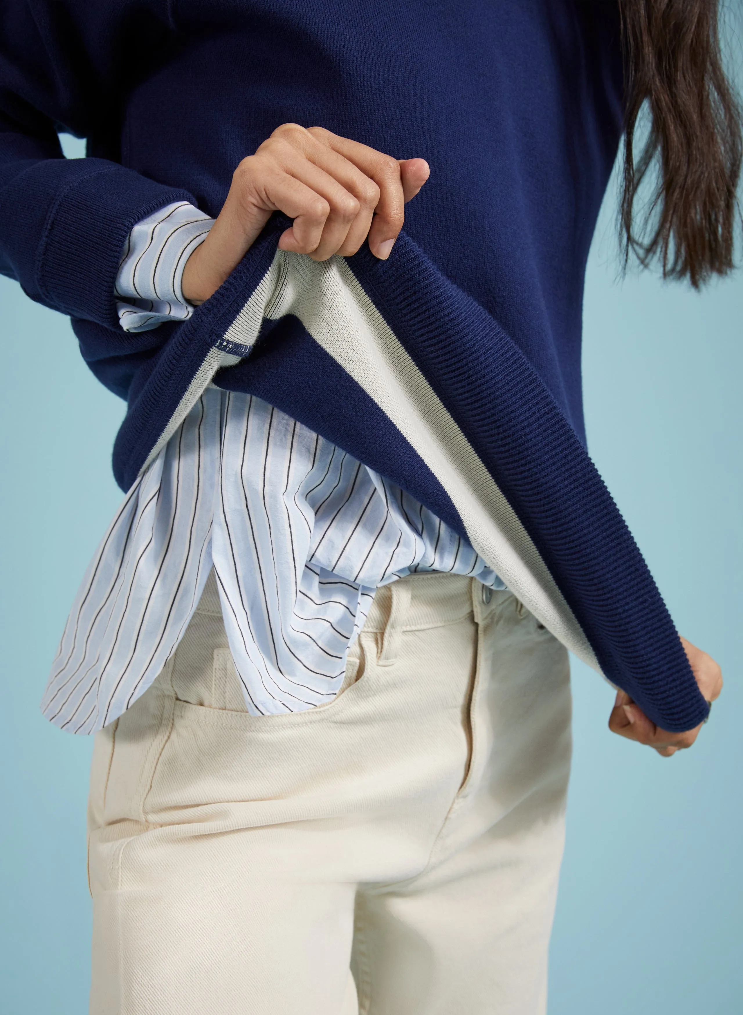 Vivien Reversible Organic Cotton Jumper | Navy and Cream
