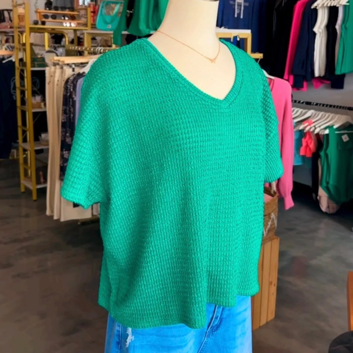 Waffle Knit Short Sleeve Shirt (Green)