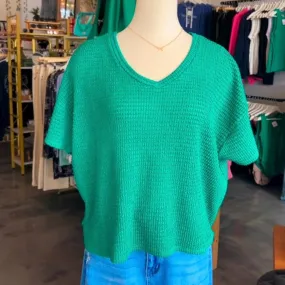 Waffle Knit Short Sleeve Shirt (Green)