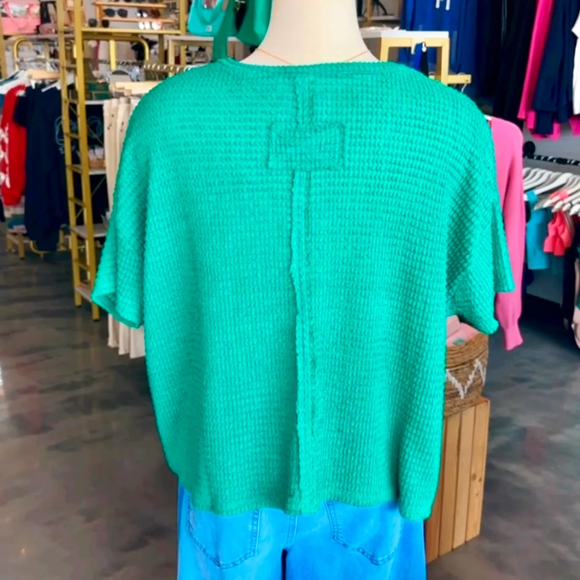Waffle Knit Short Sleeve Shirt (Green)