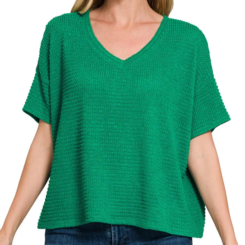 Waffle Knit Short Sleeve Shirt (Green)