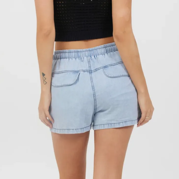 Washed Denim Tencel Cargo Shorts