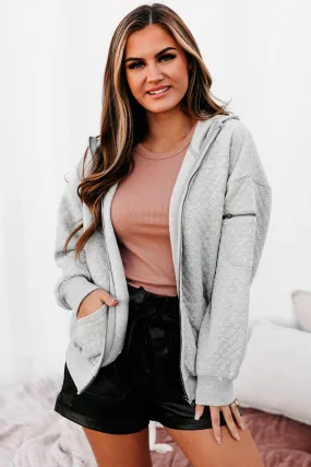 Weekend Welcome Quilted Zipper Hoodie (Grey)