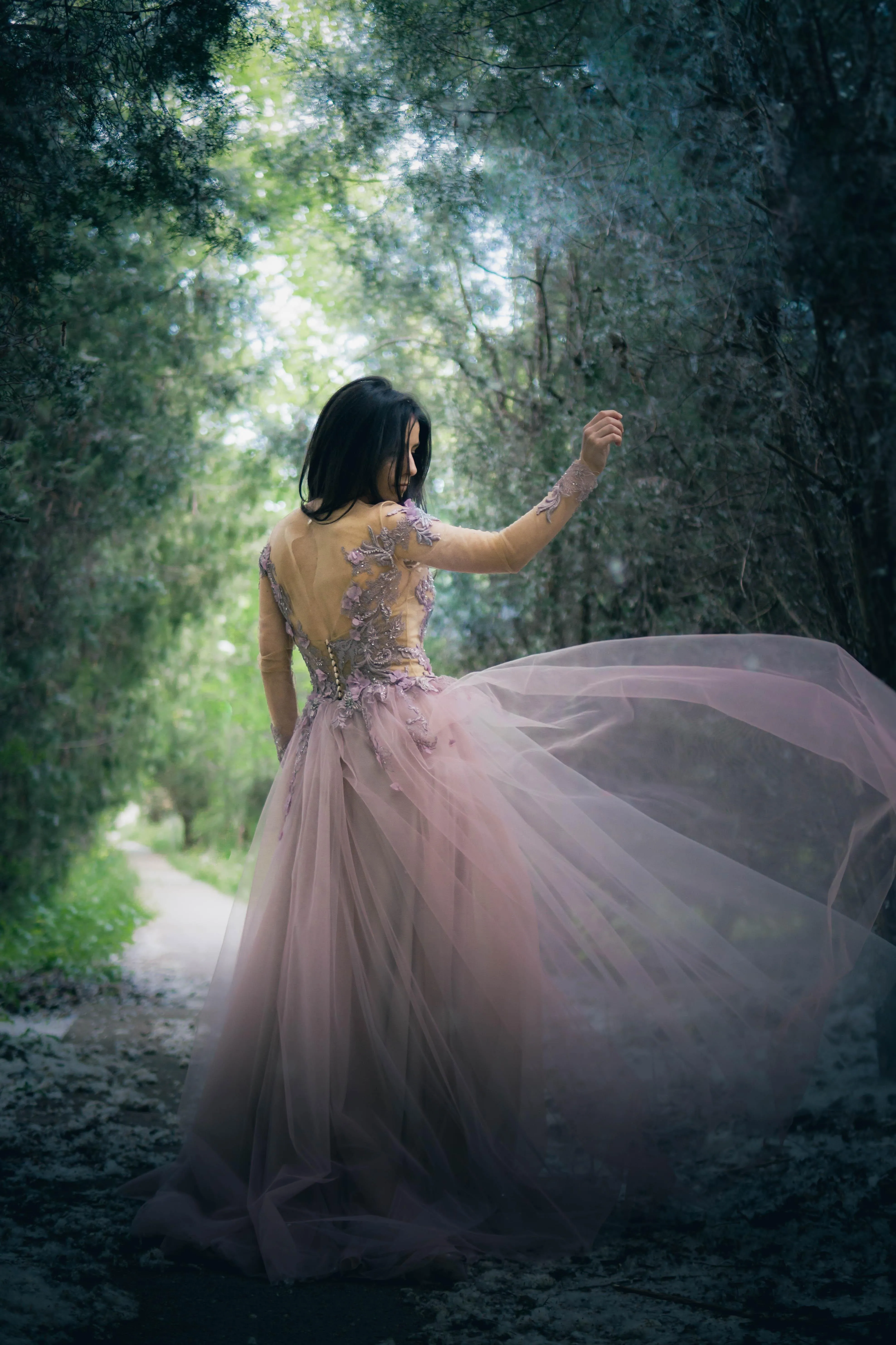 Whimsical Fairy Floral Gown with Long Sleeves - In Stock