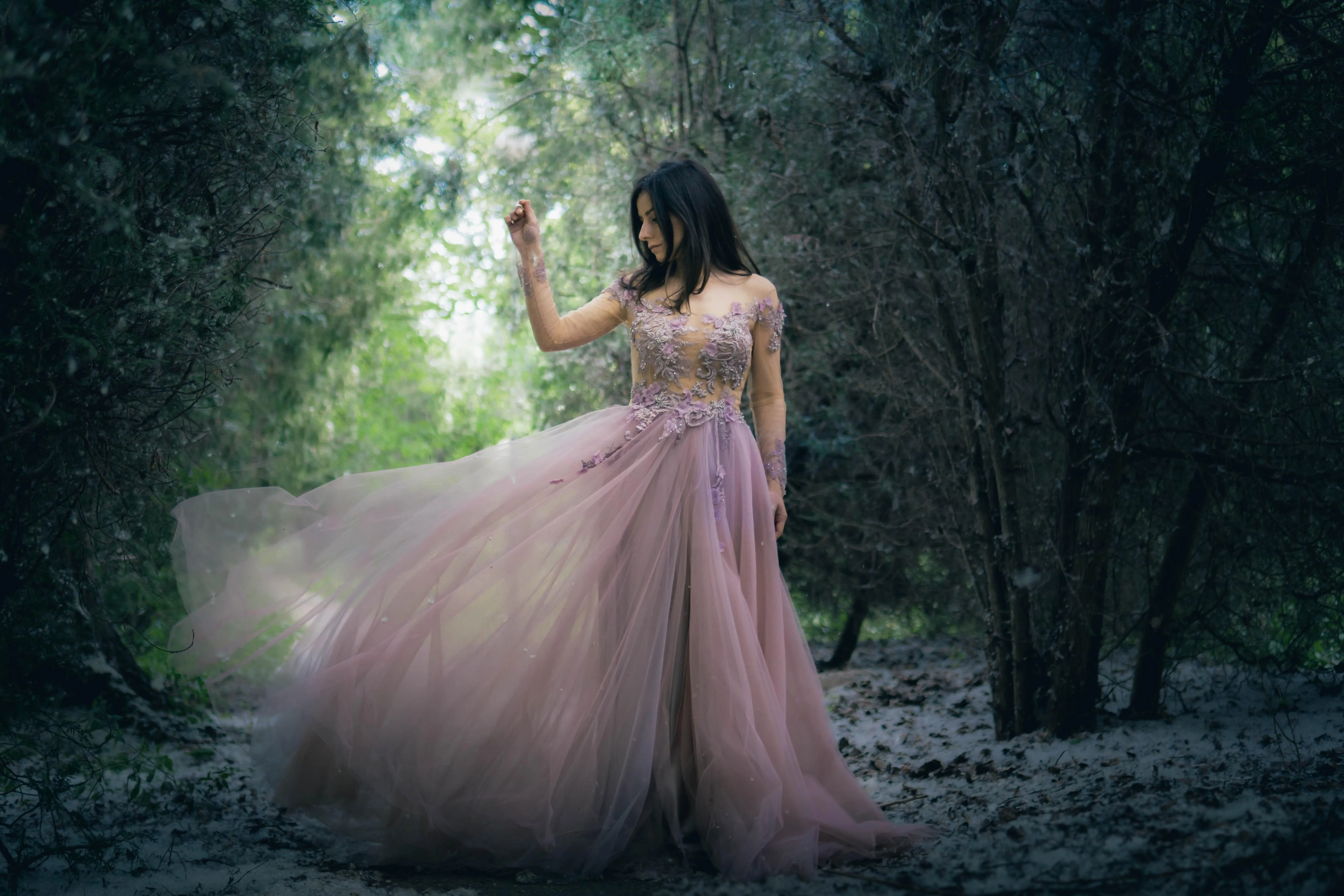 Whimsical Fairy Floral Gown with Long Sleeves - In Stock