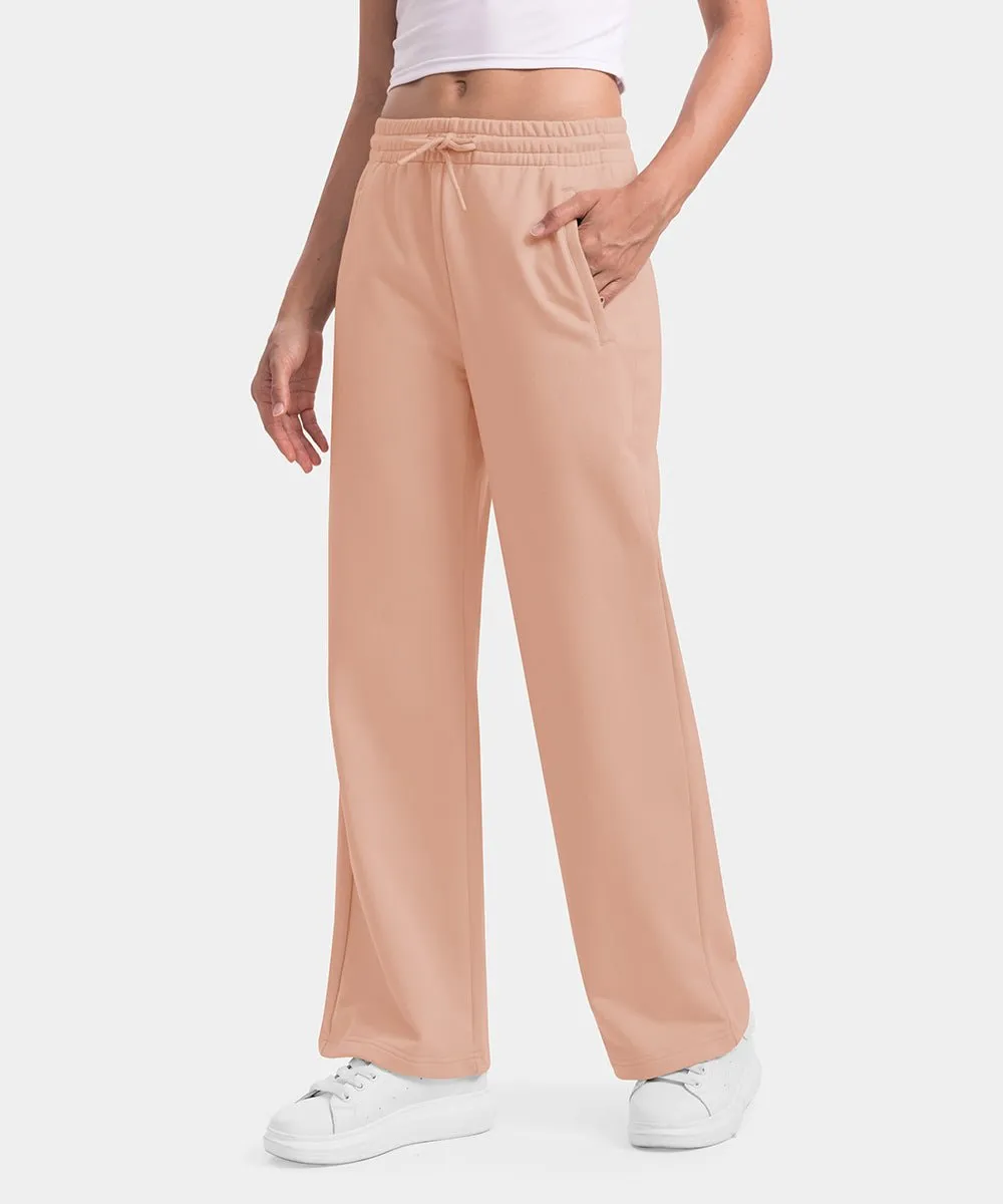 Women's 1/2 Zip Hooded Pullover And Wide Leg Pants Casual Set