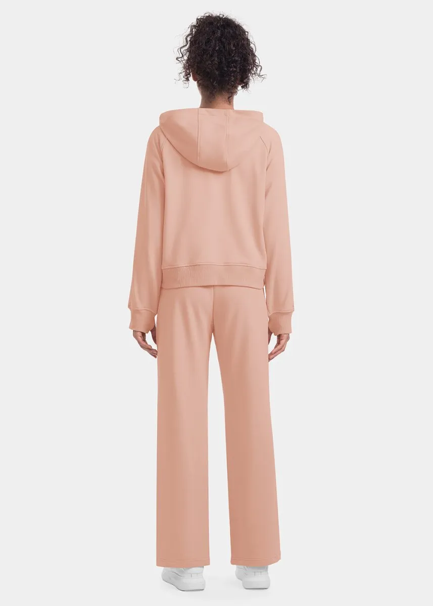 Women's 1/2 Zip Hooded Pullover And Wide Leg Pants Casual Set