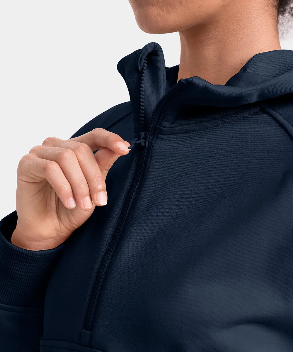 Women's 1/2 Zip Hooded Pullover And Wide Leg Pants Casual Set