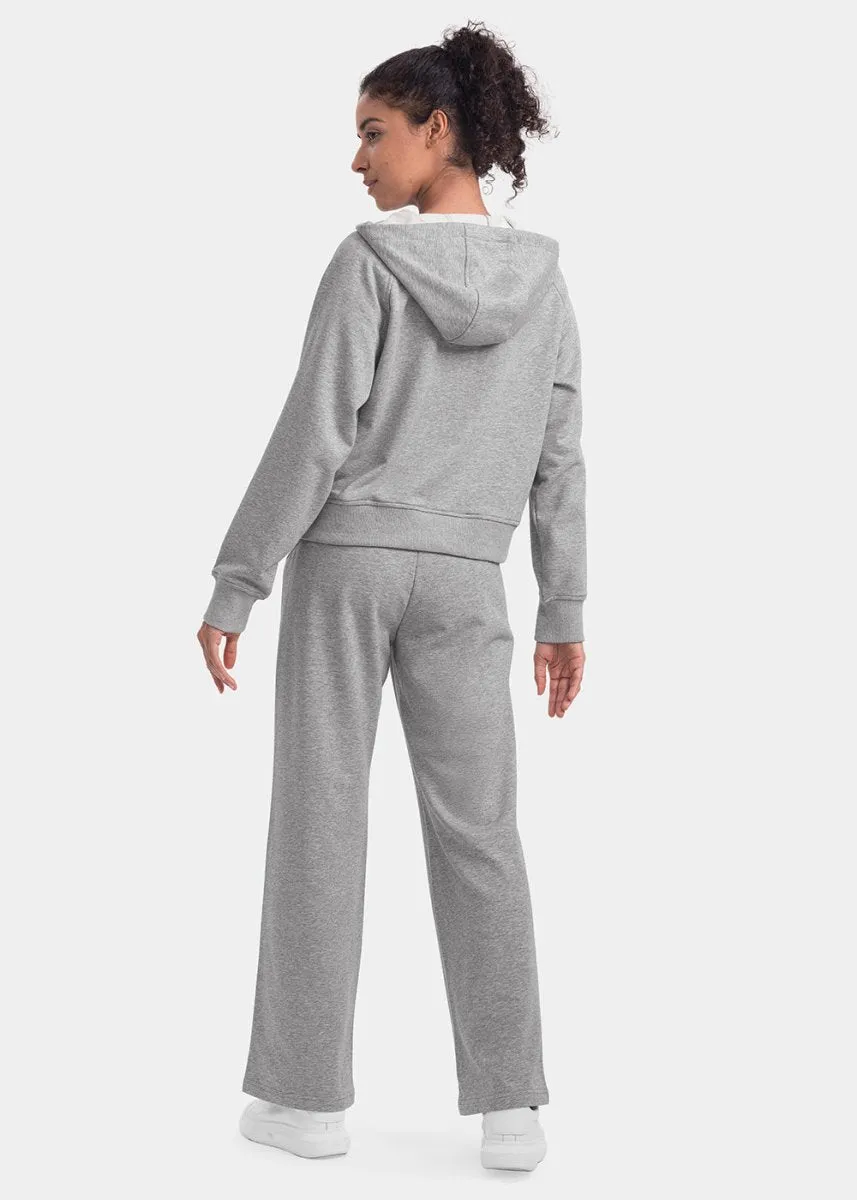 Women's 1/2 Zip Hooded Pullover And Wide Leg Pants Casual Set