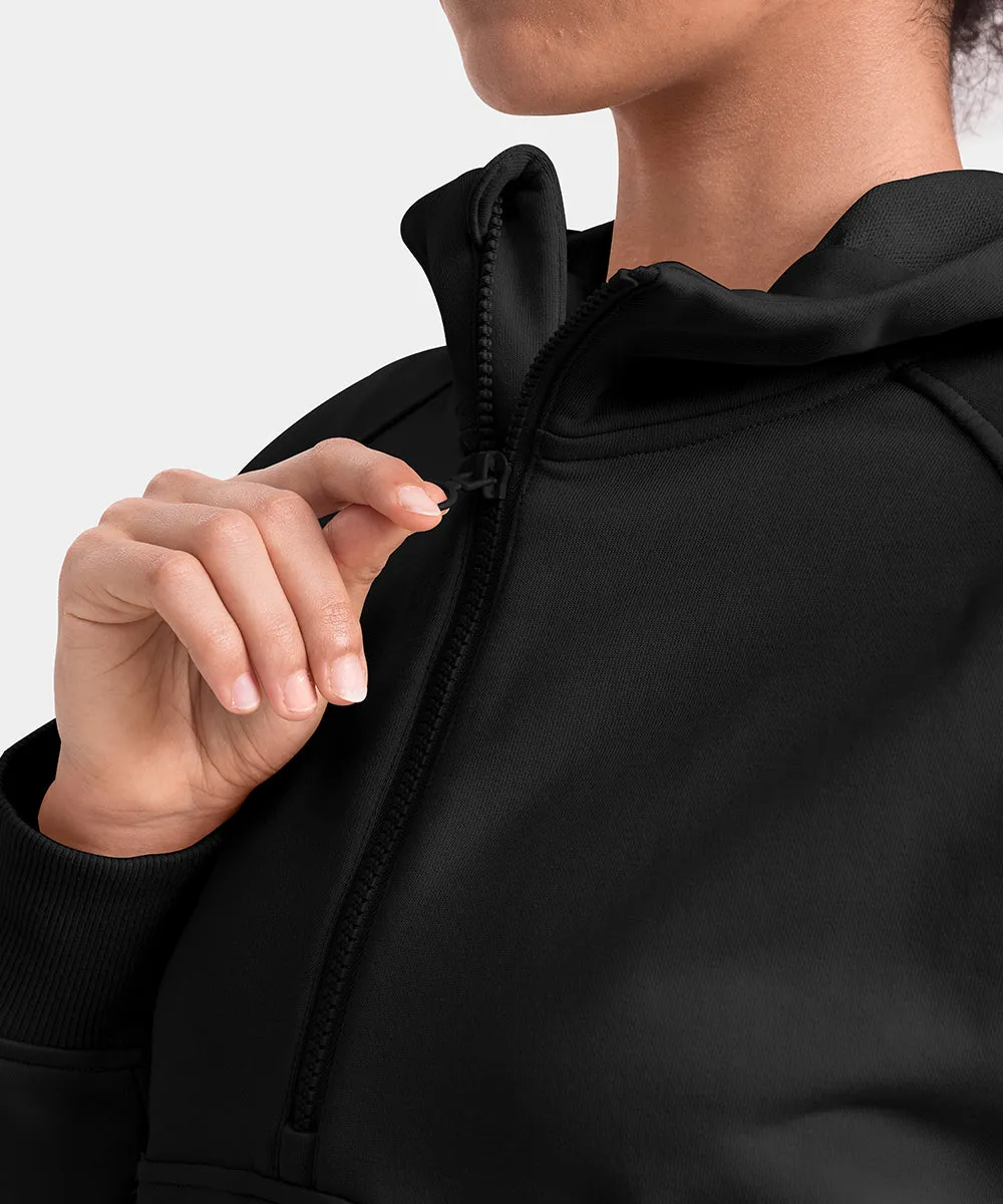 Women's 1/2 Zip Hooded Pullover And Wide Leg Pants Casual Set
