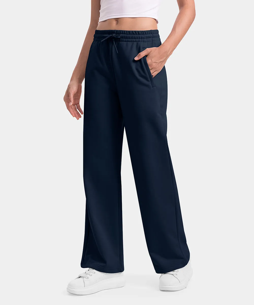 Women's 1/2 Zip Hooded Pullover And Wide Leg Pants Casual Set