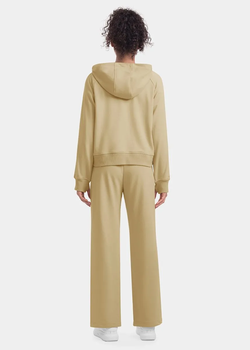 Women's 1/2 Zip Hooded Pullover And Wide Leg Pants Casual Set