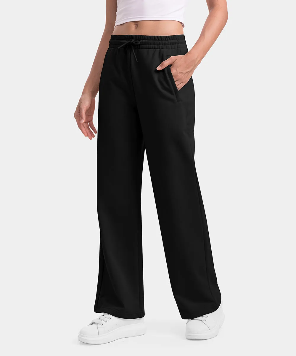Women's 1/2 Zip Hooded Pullover And Wide Leg Pants Casual Set