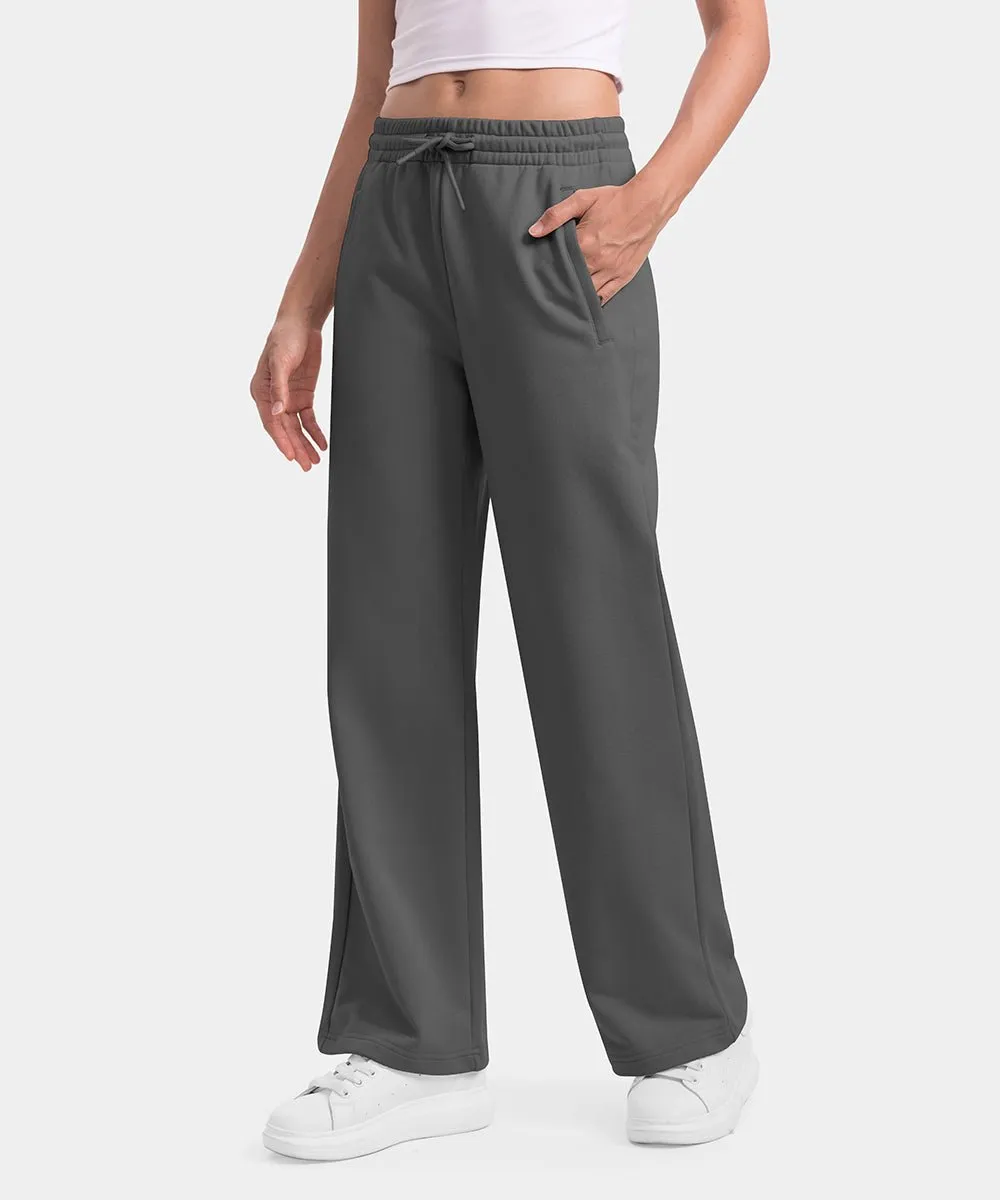 Women's 1/2 Zip Hooded Pullover And Wide Leg Pants Casual Set