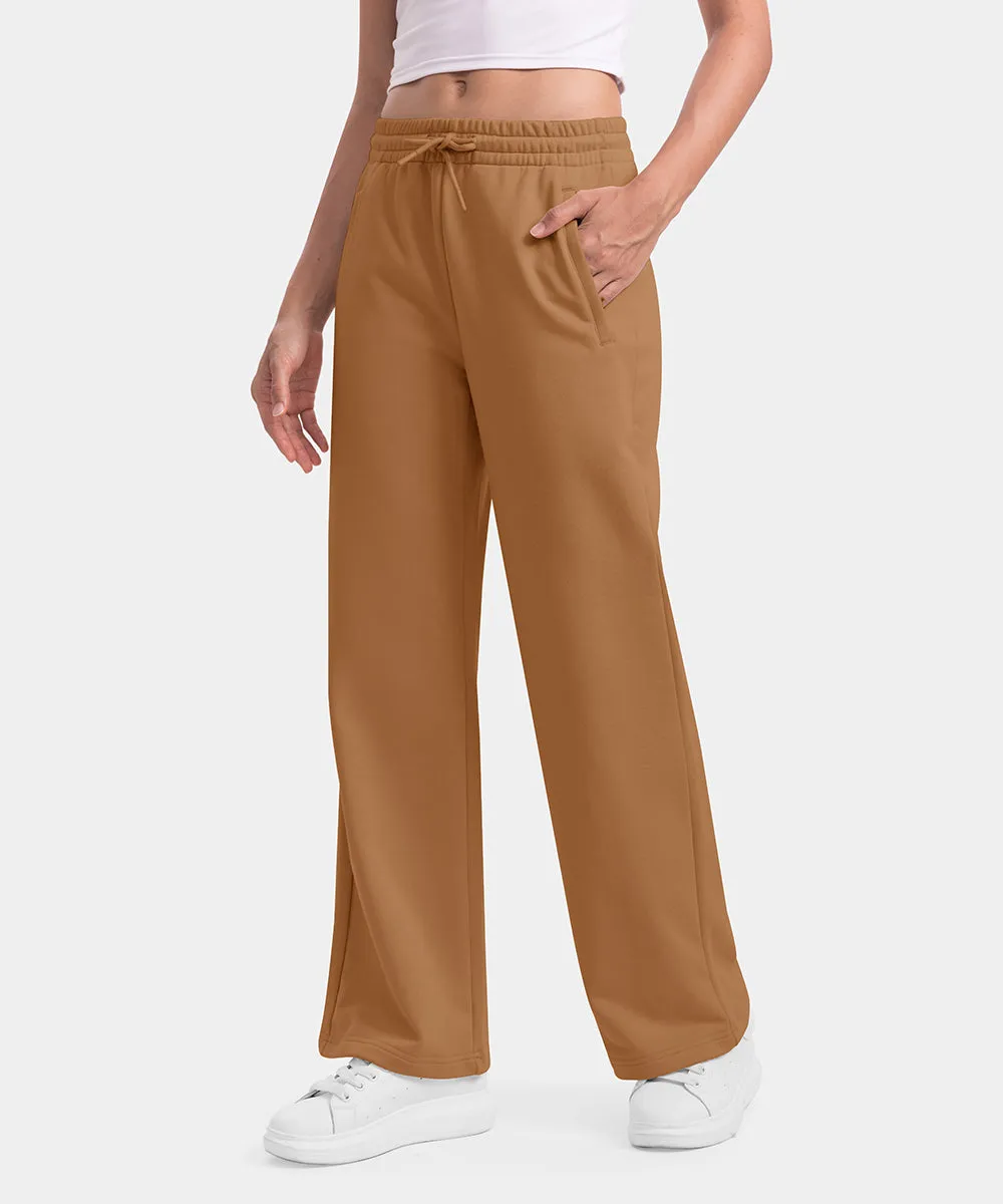 Women's 1/2 Zip Hooded Pullover And Wide Leg Pants Casual Set