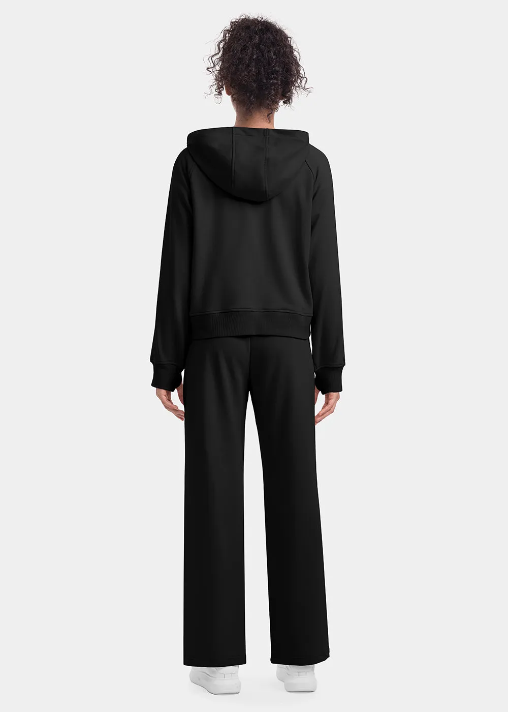 Women's 1/2 Zip Hooded Pullover And Wide Leg Pants Casual Set