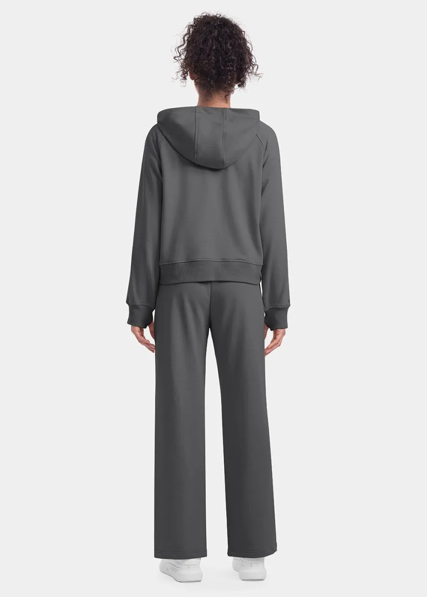 Women's 1/2 Zip Hooded Pullover And Wide Leg Pants Casual Set