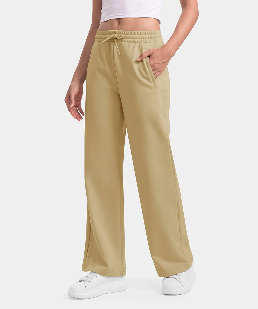 Women's 1/2 Zip Hooded Pullover And Wide Leg Pants Casual Set
