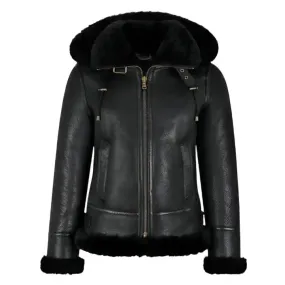 Women's B3 Bomber Hooded Jacket – Classic Black Shearling Style