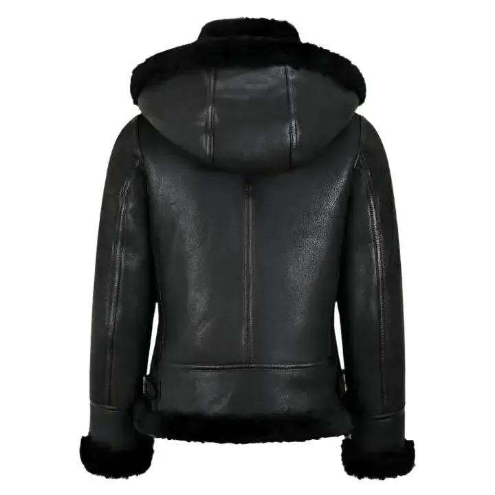 Women's B3 Bomber Hooded Jacket – Classic Black Shearling Style