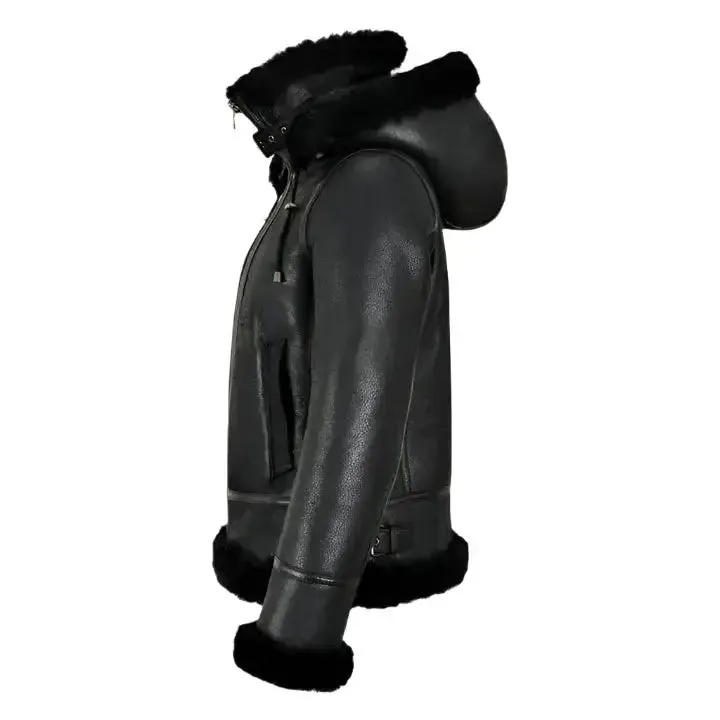 Women's B3 Bomber Hooded Jacket – Classic Black Shearling Style