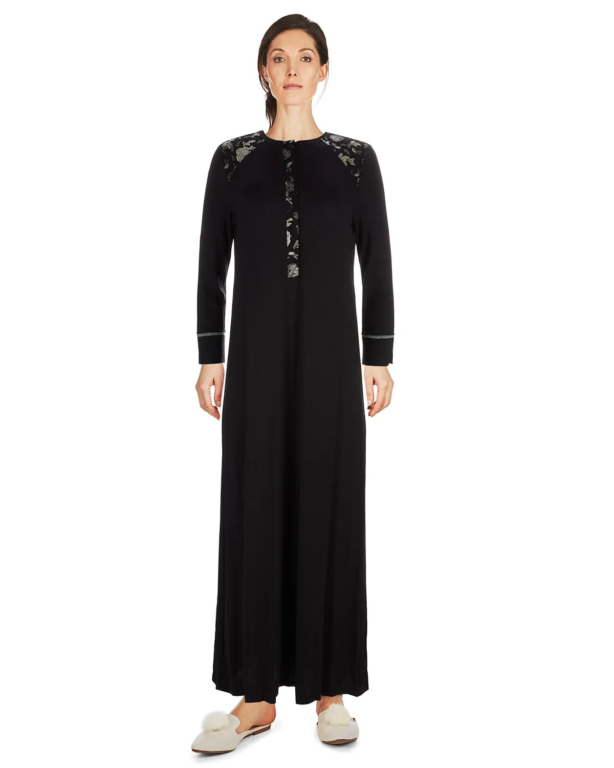 Women's Floral Flocked Full-Length Lounger Gown
