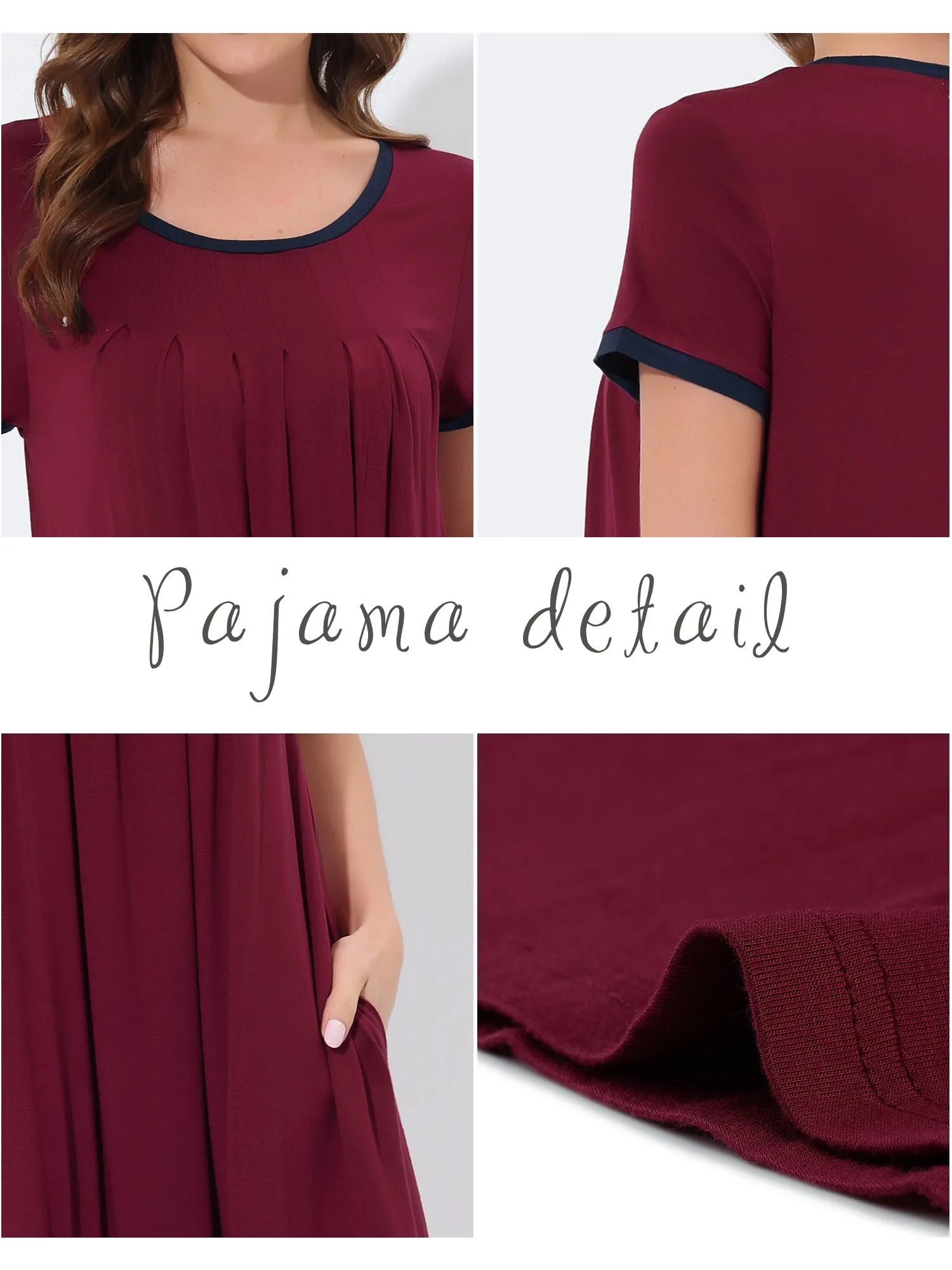 Women's Sleepwear Pajama Dress Soft Nightshirt with Pockets Lounge Nightgown