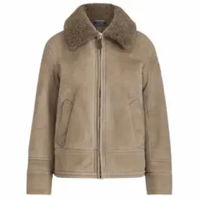 Women's Suede Leather Shearling Bomber Jacket – Stylish & Warm