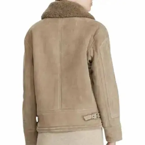 Women's Suede Leather Shearling Bomber Jacket – Stylish & Warm