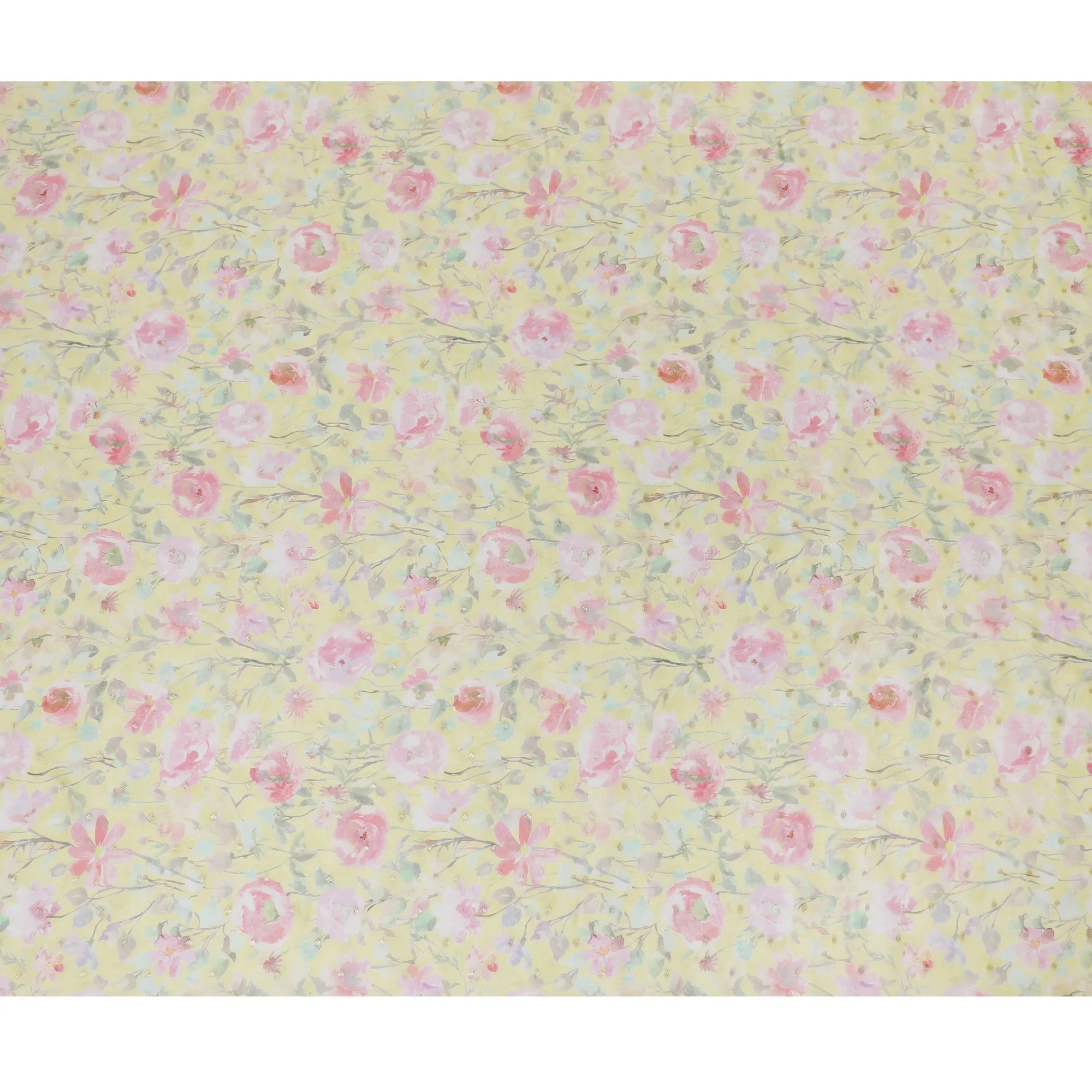 Yellow Floral Synthetic Organza Fabric - 110 cm Width, Made in India-D19631